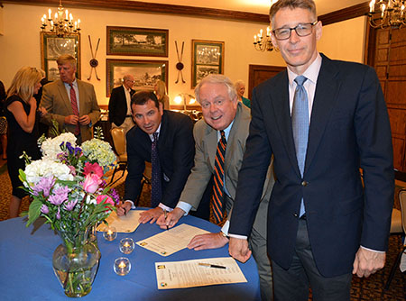 School Superintendent Mike Pero, Town Supervisor Bill Smith, and Village Mayor Bob Corby signing the 2018 Collaboration Compact