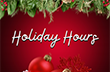 Christmas holiday hours graphic with holly and ornaments