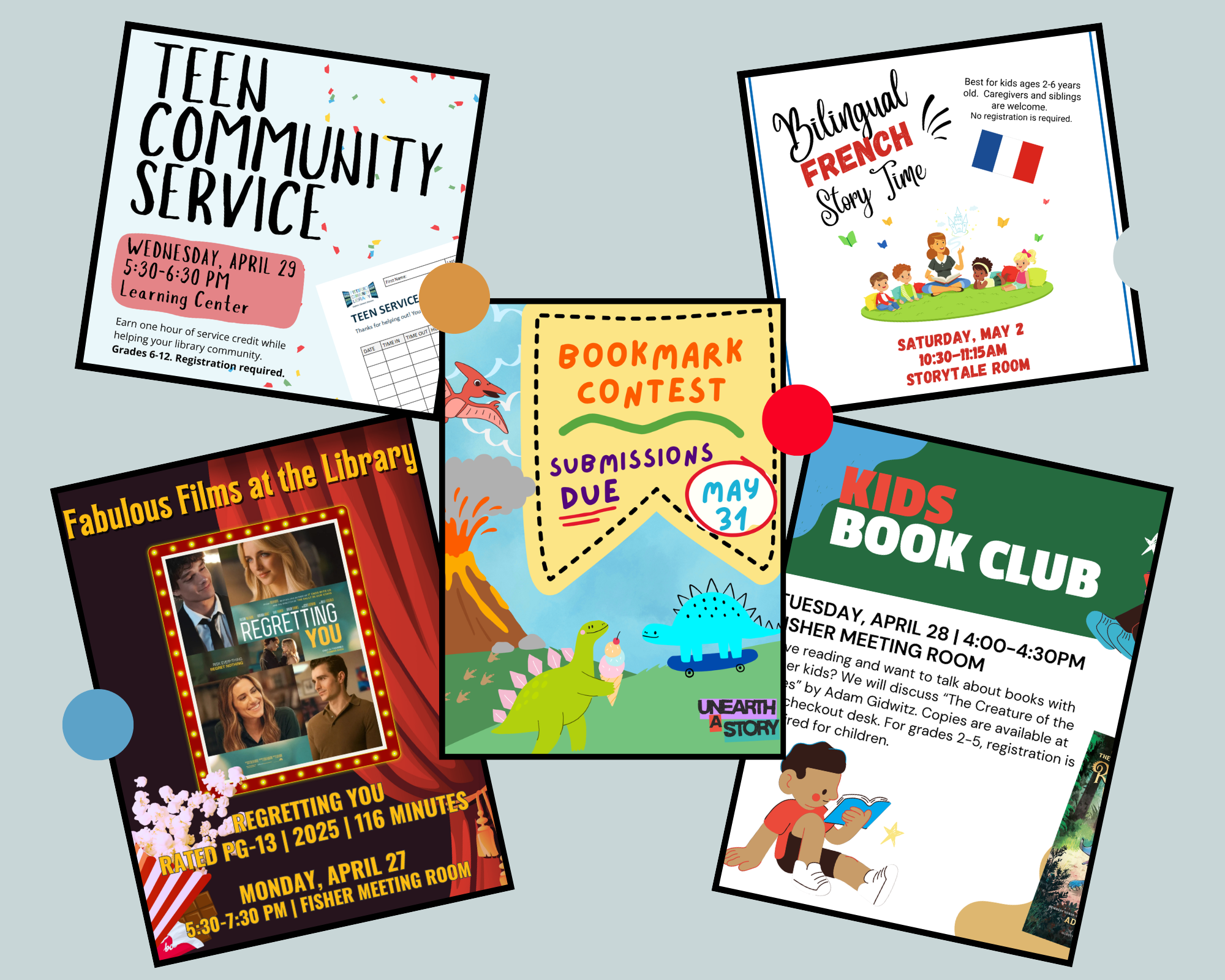 April 22 Pittsford Community Library Event flyers